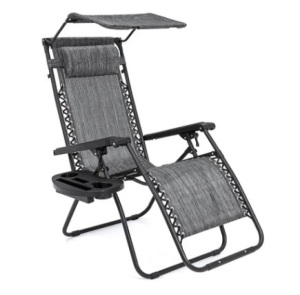 Folding Zero Gravity Recliner Patio Lounge Chair w/ Canopy, Side Tray, Gray