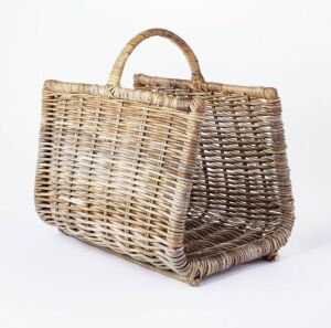 20" x 15" Rattan Woven Log Holder with Handle Gray/Natural