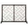 2-Panel Wrought Iron Geometric Fireplace Screen w/ Magnetic Doors - 44x33in