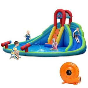 Inflatable Bounce House Water Splash Pool Dual Slide Climbing Wall w/ Blower 