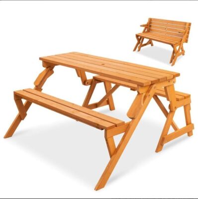 2-in-1 Outdoor Interchangeable Wooden Picnic Table/Garden Bench