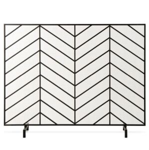 Single Panel Iron Chevron Fireplace Screen w/ Antique Finish - 38x31in