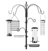 Bird Feeding Station, 6-Hook Steel Multi-Feeder Stand w/ 4 Feeders - 89in,E COMMERCE RETURN