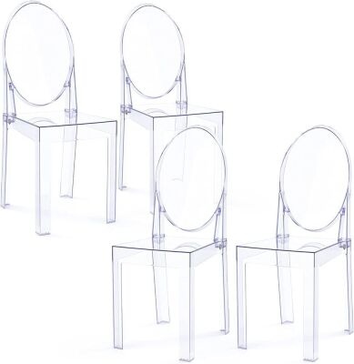 Clear Plastic Dining Chairs, Disassembled and Non-Stackable, Set of 4