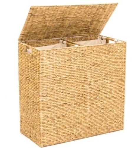 Extra Large Water Hyacinth Double Laundry Hamper Basket w/ 2 Liner Bags,NEW