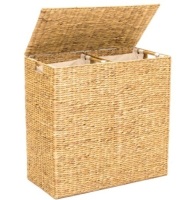 Extra Large Water Hyacinth Double Laundry Hamper Basket w/ 2 Liner Bags,NEW