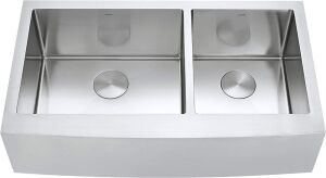 Zuhne Turin 33 in. 60/40 Double Bowl Stainless Steel Farmhouse Kitchen Sink, 16-Gauge 