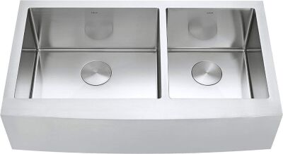 Zuhne Turin 33 in. 60/40 Double Bowl Stainless Steel Farmhouse Kitchen Sink, 16-Gauge 