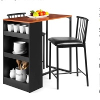 3-Piece Counter Height Kitchen Dining Table Set w/ Storage Shelves,NEW