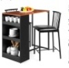 3-Piece Counter Height Kitchen Dining Table Set w/ Storage Shelves,NEW