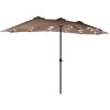 15Ft Patio Double-Sided LED Market Umbrella Crank Solar Powered Tan