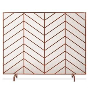 Single Panel Iron Chevron Fireplace Screen w/ Antique Finish - 38x31in