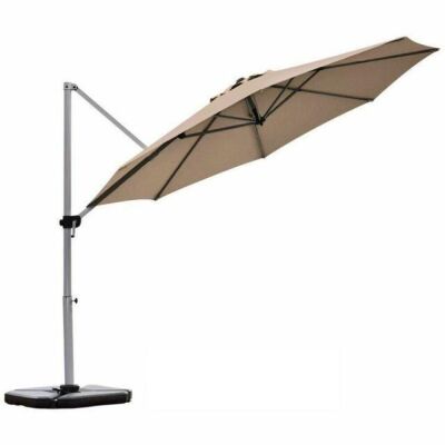 11' Patio Offset Cantilever Umbrella 360° Rotation Aluminum Tilt-Tan 