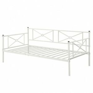 Metal Daybed Twin Bed Frame Stable Steel Slats Sofa Bed-White 