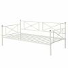 Metal Daybed Twin Bed Frame Stable Steel Slats Sofa Bed-White 