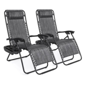 Set of 2 Adjustable Zero Gravity Patio Chair Recliners, Gray