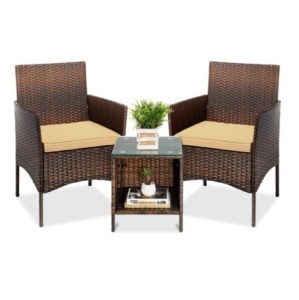 3-Piece Outdoor Patio Wicker Bistro Set, Brown/Tan