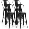 30" High Back Metal Industrial Bar Stools, Set of 4 