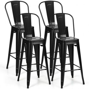 30" High Back Metal Industrial Bar Stools, Set of 4 