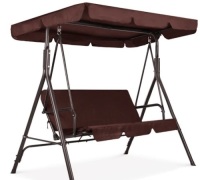 3-Person Outdoor Canopy Swing Glider Furniture w/ Cushions, Steel Frame,APPEARS NEW