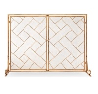 2-Panel Wrought Iron Geometric Fireplace Screen w/ Magnetic Doors - 44x33in,NEW