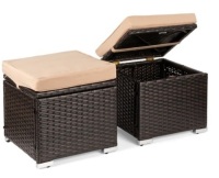 Set of 2 Wicker Ottomans, Multipurpose w/ Removable Cushions, Steel Frame,MISSING PILLOW CUSHION,APPEARS NEW