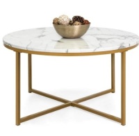 Round Coffee Table w/ Faux Marble Top, Metal Frame - 36in,APPEARS NEW