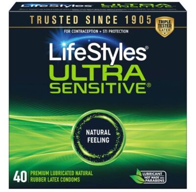 Case of (24) LifeStyles Ultra Sensitive Lubricated Latex Condoms - 40ct