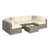 7-Piece Modular Wicker Sectional Set, Gray/Cream