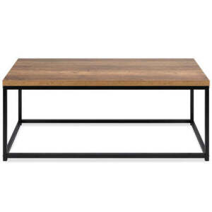 Modern Industrial Rectangular Wood Grain Coffee Table w/ Metal Frame