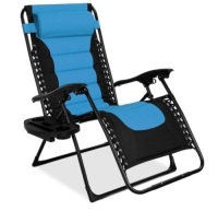 Oversized Padded Zero Gravity Chair, Folding Recliner w/ Headrest, Side Tray, Sky Blue