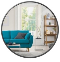 Framed Round Bathroom Vanity Wall Mirror w/ Anti-Blast Film - 36in, Matte Black