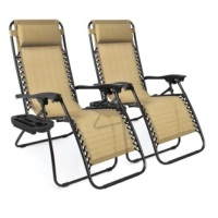 Set of 2 Adjustable Zero Gravity Patio Chair Recliners, Beige