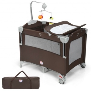 5-In-1 Portable Baby Beside Sleeper Bassinet Crib Playard With Diaper Changer-Brown BB5558CF 