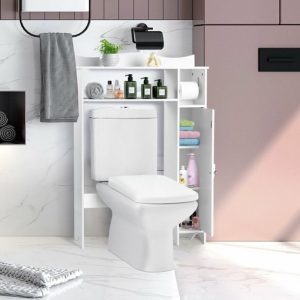 Wood Over The Toilet Bathroom Space Saver With Paper Holder And Shelf HW67411 