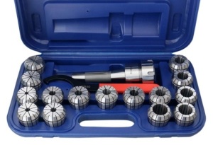Industrial Tools 15 Pc ER-40 Collet Set Plus 1 pc R8 Bridgeport Shank Holder and a Wrench in Fitted Box, New, Retail - $228