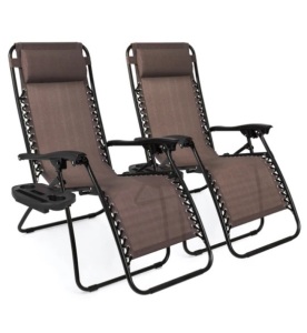 Set of 2 Adjustable Zero Gravity Patio Chair Recliners w/ Cup Holders, Appears New