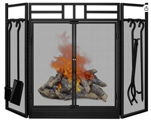 Large Flat Guard Fire Screens with Tools, Appears New