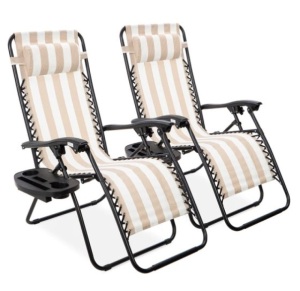 Set of 2 Adjustable Zero Gravity Patio Chair Recliners w/ Cup Holders, Appears New