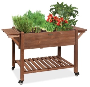 Pre-Stained Mobile Raised Garden Bed Elevated Wood Planter Stand 57x20x33in, Appears New