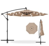 Solar LED Offset Hanging Patio Umbrella w/ Crank Tilt Adjustment - 10ft, Appears New