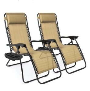 Set of 2 Adjustable Zero Gravity Patio Chair Recliners w/ Cup Holders, Appears New