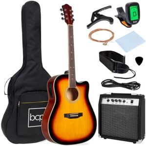 Beginner Acoustic Electric Cutaway Guitar Set w/ Case, Strap - 41in