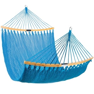 2-Person Woven Polyester Hammock w/ Curved Bamboo Spreader Bar, Carry Bag