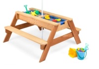3-in-1 Kids Sand & Water Table Outdoor Wood Picnic Table w/ Umbrella,APPEARSNEW