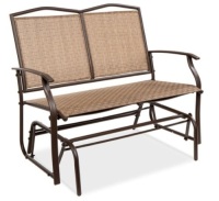 2-Person Patio Loveseat Swing Glider, Bench Rocker w/ Armrests, Brown