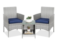 3-Piece Outdoor Patio Wicker Bistro Set w/ Side Storage Table,E COMMERCE RETURN