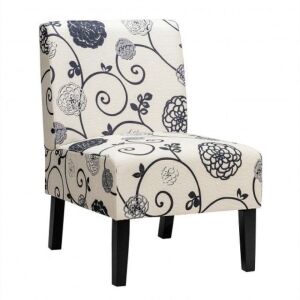 Armless Accent Chair with Rubber Wood Legs -Black & White 