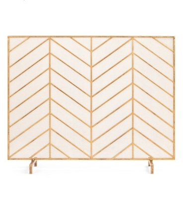 Single Panel Iron Chevron Fireplace Screen w/ Antique Finish - 38x31in,APPEARS NEW