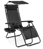 Folding Zero Gravity Recliner Patio Lounge Chair w/ Canopy, Side Tray, Black
